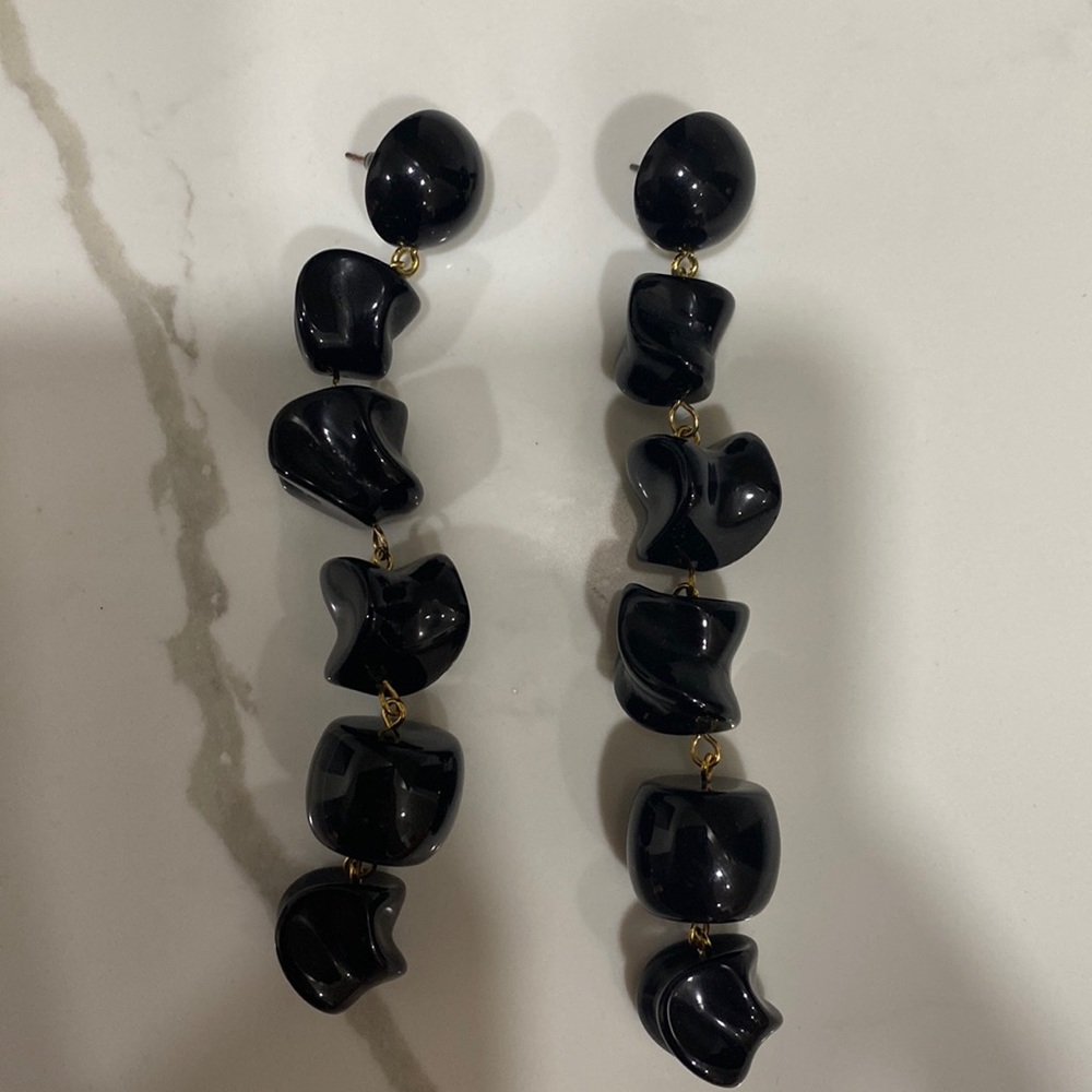 Cult Gaia black asymmetrical bead earrings